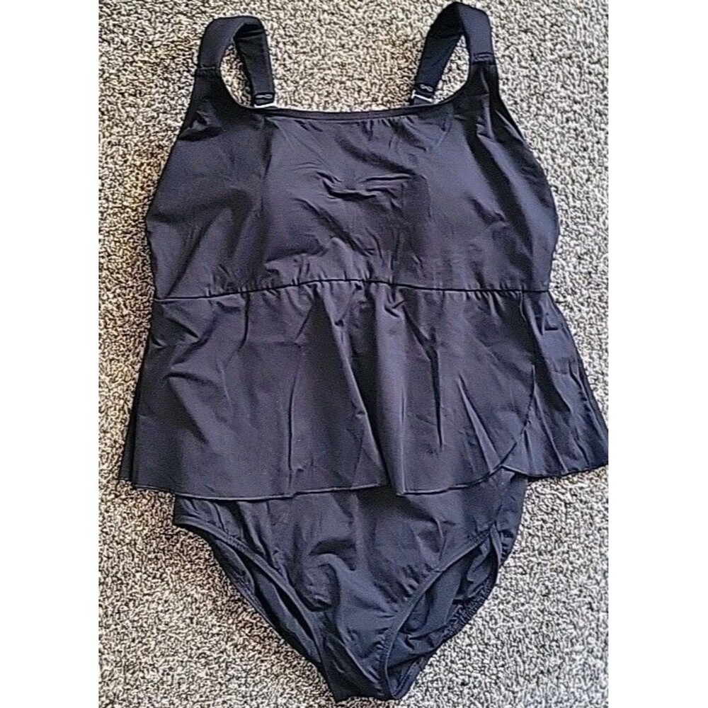 Lands End 1X 16-18W SlenderSuit Fauxkini One Piece Swimsuit black NEW 1 PC S329